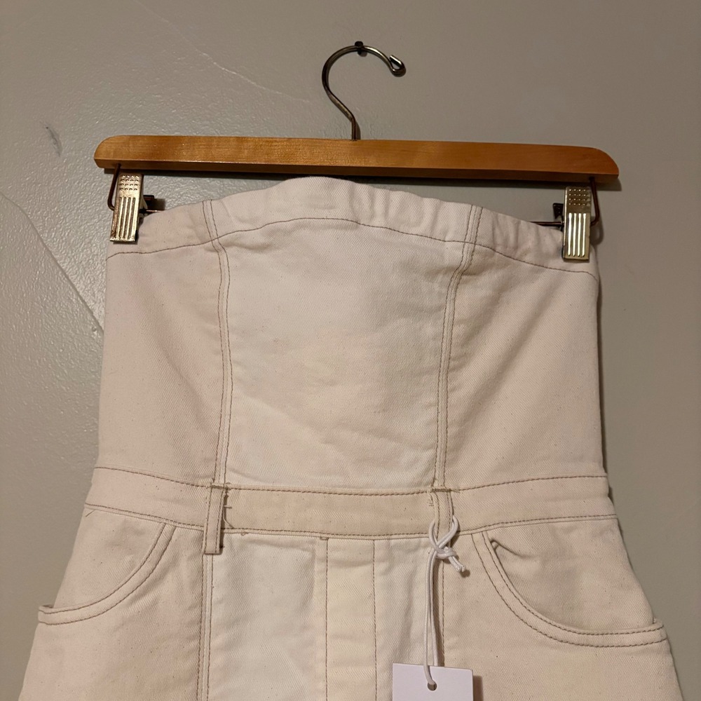 Indigo Rein Womens Strapless Denim Midi Dress Cream Off White Zip Back NWT SZ S - Picture 5 of 13